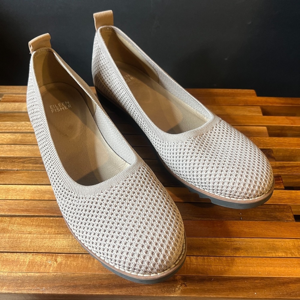 Eileen Fisher Etta Knit Slip On Flats Womens 9.5 Blush Tan Comfort Casual Shoes